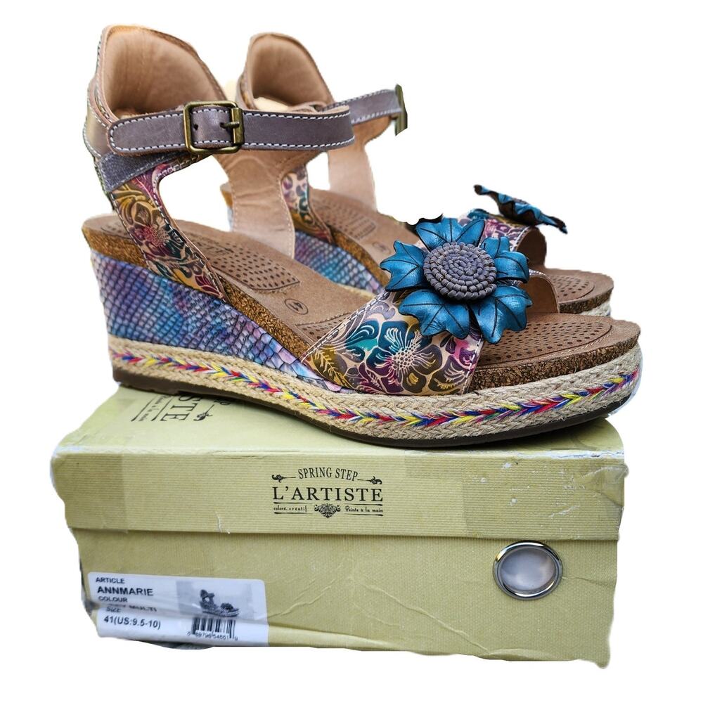 L'Artiste Spring Step Annmarie Embossed Ankle Strap Wedge Sandals - Picture 2 of 10